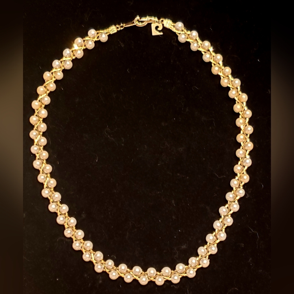 Pierre Cardin Faux Pearl, Braided Gold-plated Vintage Necklace, Approx 16", WOW! - Picture 3 of 6